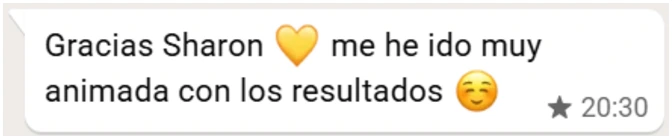 Mensaje de WhatsApp de una paciente del programa PLENA